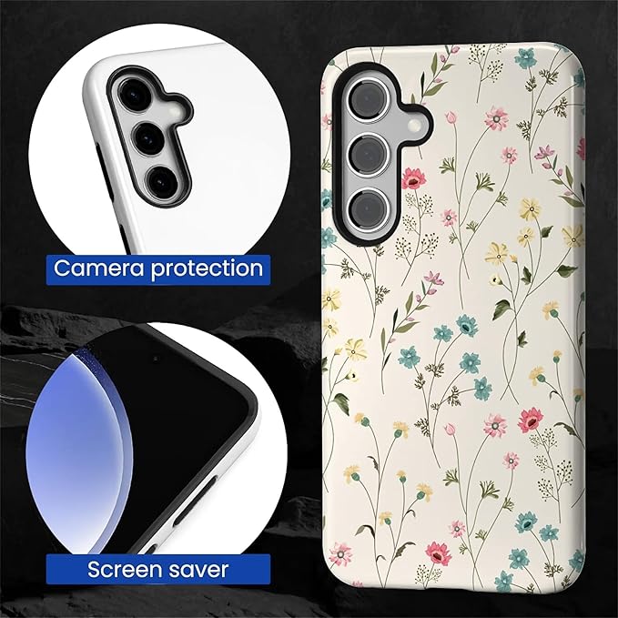 for Samsung Galaxy S24 Plus Case,HL2 Beige Flower Branch Hybrid 2 Layer Hard Shell Silicone Protective Pattern Design Case