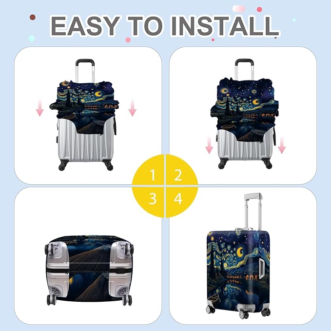ANNA QUEEN Starry Night Art Luggage Cover, Van Gogh Inspired Suitcase Protector, Washable Stretchable Travel Sleeve for 24-26 Inch Luggage