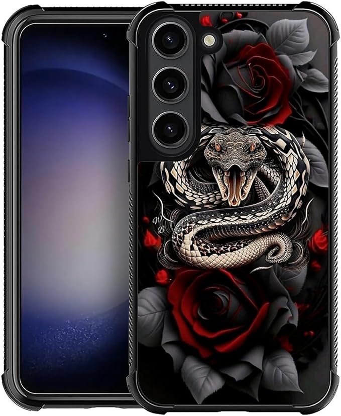 for Samsung Galaxy S23 Case, Entwined Rose Snake Pattern Graphic Design Girl Boy Soft Silicone Hard Acrylic Shock Protection for Samsung Galaxy S23