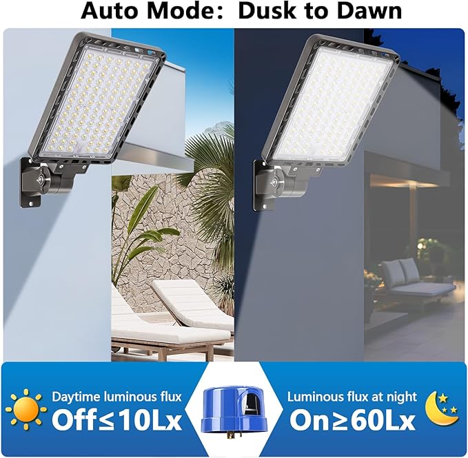 240W LED Parking Lot Light, 36000LM 5000K Adjustable Wall Mount Security Flood Lights with Dusk to Dawn Photocell, IP66 Waterproof Shoebox Light for Street, Yard, Driveway 4Pack