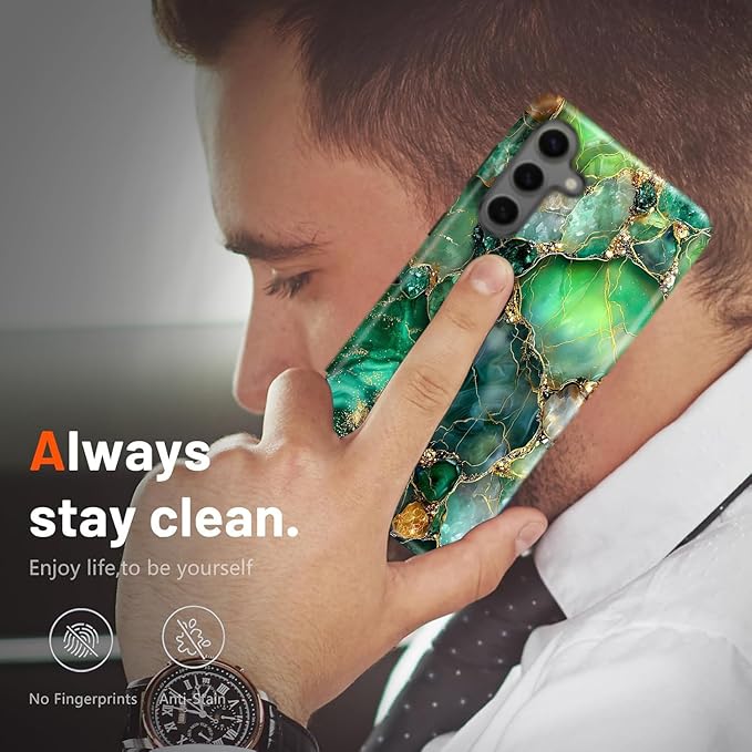 Compatible for Samsung Galaxy A16 5G Case, Dual Layer Heavy Duty 2 in 1 Shockproof Protective Phone Case,Green Onyx with Gold Veins Print