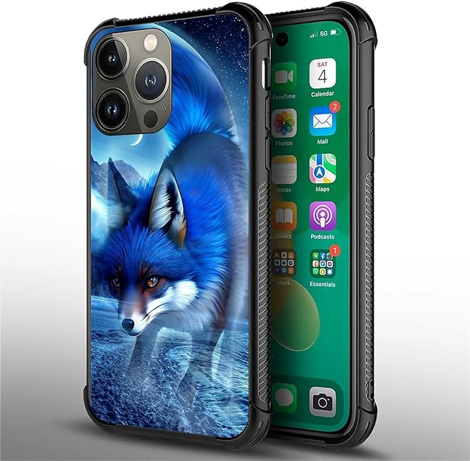 for iPhone 14 Pro Max Case, Snowy Mountain Fox Lake Pattern Graphic Design Girl Boy Soft Silicone Hard Acrylic Shock Protection for iPhone 14 Pro Max
