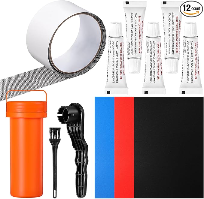 Gejoy Inflatable Boat Repair Kit with Tools, Portable PVC Patch and Repair Tape Set with Valve Wrench, Brush and Glue for Emergency Repairs on Rafts, Kayaks, Canoes, Pools and Inflatable Toys