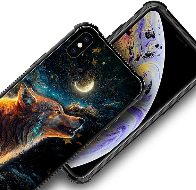 for iPhone X/Xs Case, Star Cave Hungry Wolf Pattern Graphic Design Girl Boy Soft Silicone Hard Acrylic Shock Protection for iPhone X/Xs