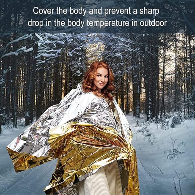 GALAXYLENSE Emergency Mylar Thermal Blanket for Survival First Aid Kits Army Outdoors Hiking Camping Bug Out Trauma Desert All Weather Condition Protection (40 Packs Gold)