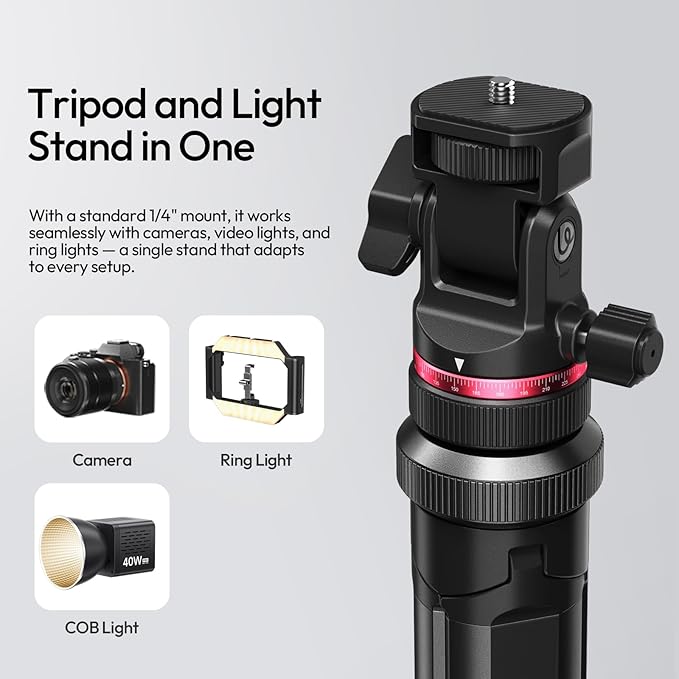 ULANZI MT-80 Aluminum Tripod Stand, 7FT Extendable Camera Phone Tripod for Travel, Auto Pop-Up, 1/4" Screw, 360 Ball Head Portable Photo Video Light Stand for DSLR Camera, Ring Light, Video Rig