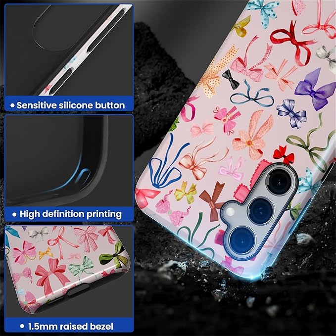 for Samsung Galaxy S24 Case,HL2 Aesthetic Color Bow Tie Hybrid 2 Layer Hard Shell Silicone Protective Pattern Design Case