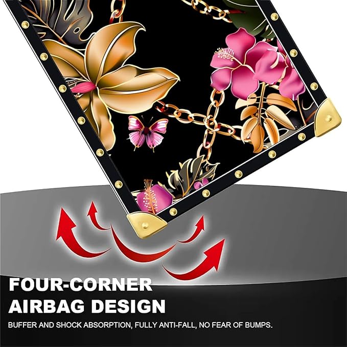 for iPhone 17 Pro Case Luxury Golden Decoration for Girl Women Soft TPU Shockproof Protective Hard PC Back for iPhone 17 Pro Crazy Pattern Pink Golden Chain Tropical Flower