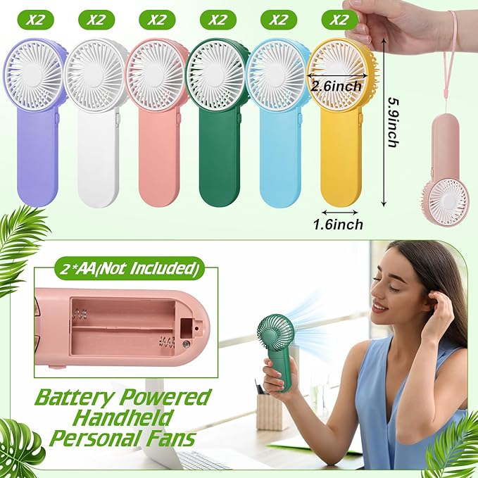 Sumind 12 Pcs Small Personal Portable Fan Mini Handheld Bulk 1 Speed Electric Cute Battery Powered for Neck Lash Makeup Women Men Travel Camping Indoor Outdoor Summer (Colorful)