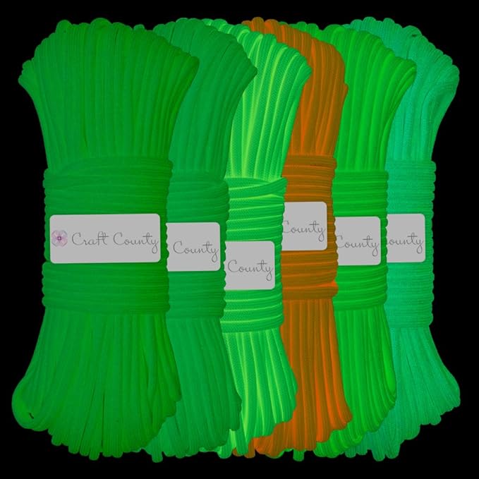 Craft County Glow in The Dark Zesty 21 Strand Luminous 550 Paracord – for DIY Bracelets, Lanyards, and Jewelry (Light Purple, 100 Feet)