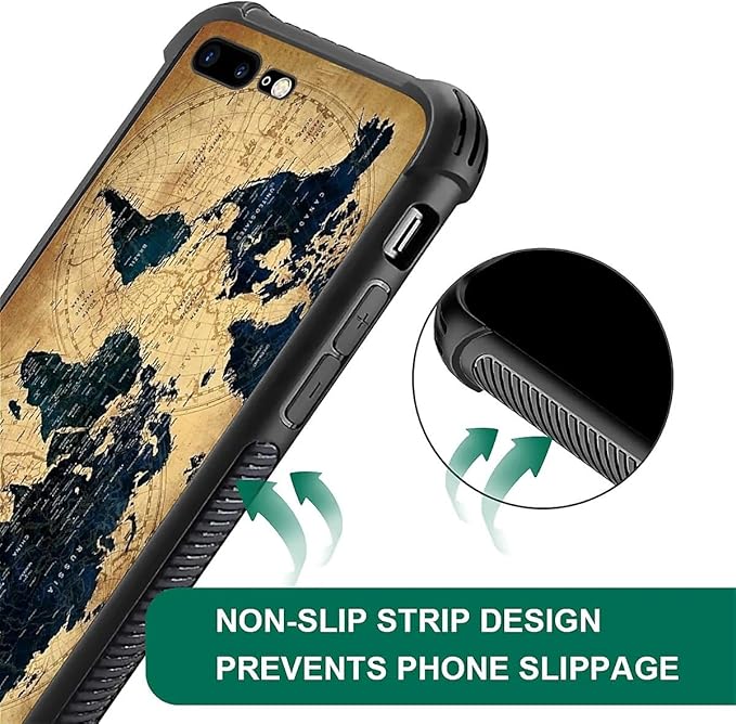 for iPhone 7/8 Case, Brown World Map Pattern Made of Soft Silicone Hard Acrylic Shock Protection for iPhone 7/8