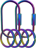 Key Chain, Brass Key Rings 2 Pack Screw Lock Key Organizer with 4 Rings Carabiner Keychain Clip for Men and Women
