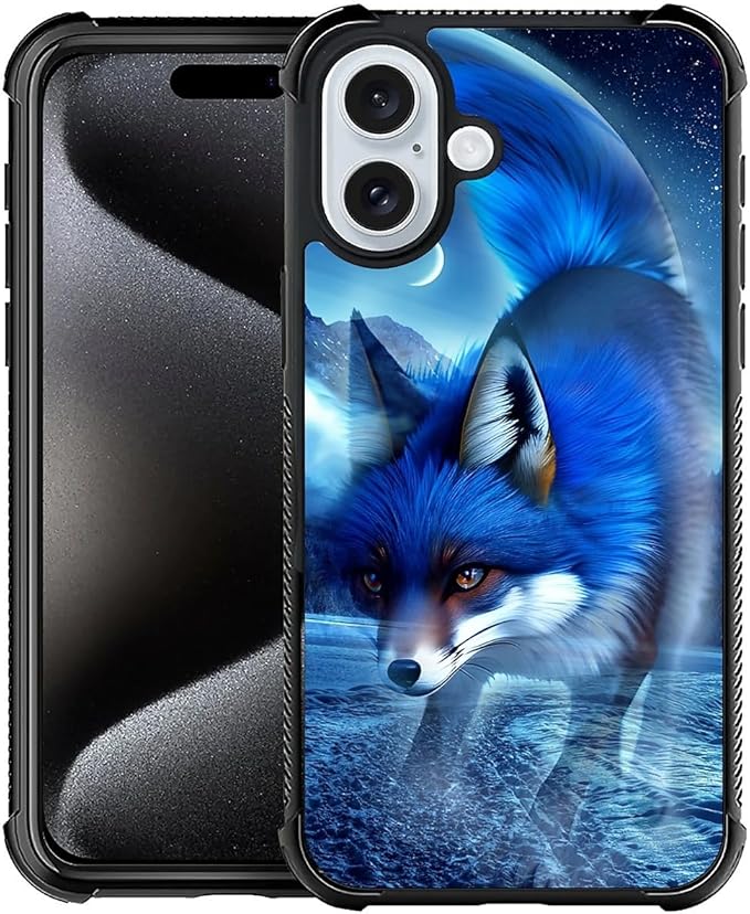 for iPhone 16 Case, Snowy Mountain Fox Lake Pattern Graphic Design Girl Boy Soft Silicone Hard Acrylic Shock Protection for iPhone 16