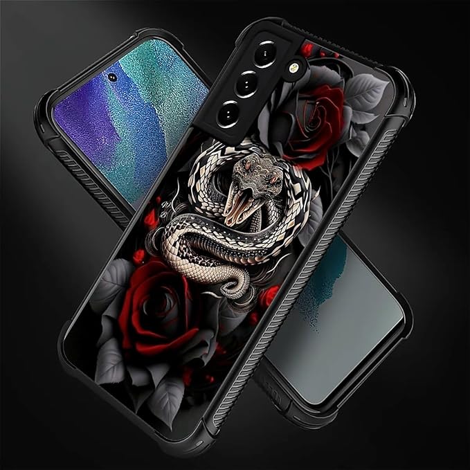 for Samsung Galaxy S22 Plus Case, Entwined Rose Snake Pattern Graphic Design Girl Boy Soft Silicone Hard Acrylic Shock Protection for Samsung Galaxy S22 Plus