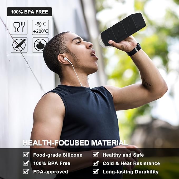 BEAUTAIL Collapsible Water Bottles 20.6oz, Silicone Foldable Portable Travel Water Bottle, BPA-Free, Leakproof Reusable for Traveling Camping Hiking Sports Outdoor, 2 Pack (Black+Dark Blue)