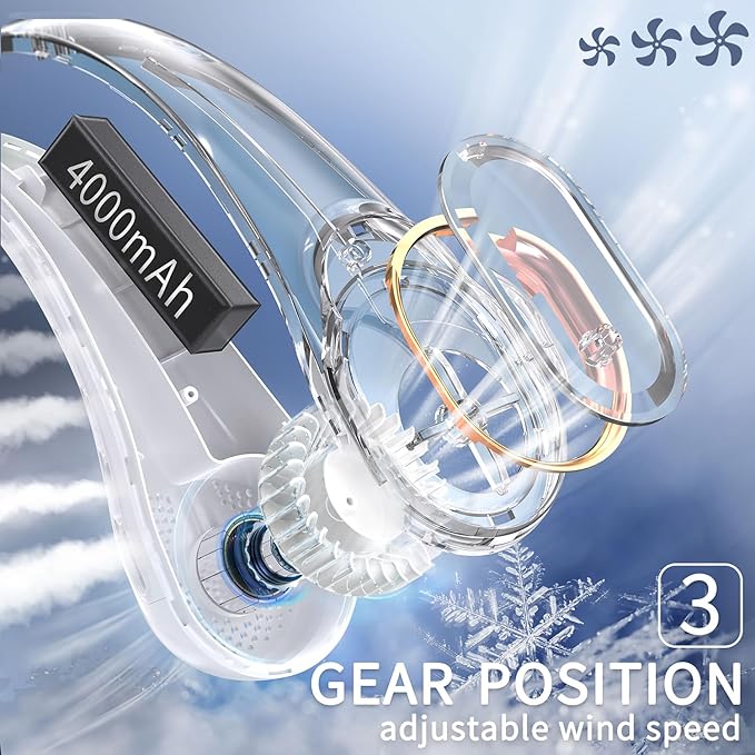 FrSara Neck Fan, Portable Personal Fan Strong Wind, 4000mAh, Air Volume,360° Cooling, No Hair Twisting, Air Volume On 2 Sides, Non-Slip, Quick Charge, Long Use Time, Birthday Gift for Women, Dad, Men