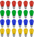 GvvooHome 24 Pack S14 Colored LED String Light Bulbs, 1W Plastic Shatterproof Replacement Bulbs for Outdoor Patio Backyard Lights, E26 Medium Base, Warm White 2200K, Dimmable, Red/Green/Blue/Orange