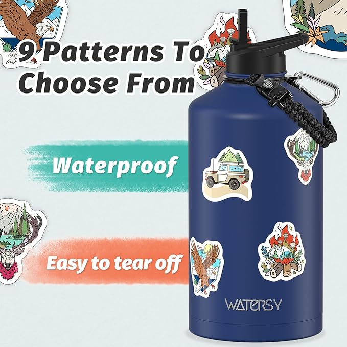 1 Gallon Water Bottle Insulated(Cold for 48 Hrs),BPA Free&Leak Proof,128oz Stainless Steel Water Jug,Large Water Bottle with Straw Spout Lids for Gym,Hiking,Camping&Travel,Deep Blue