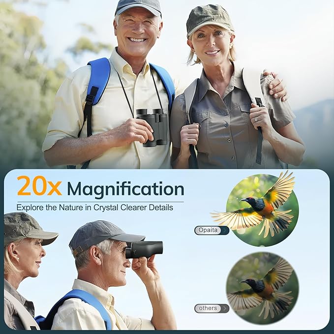 Compact Binoculars for Adults High Powered - OPAITA 20x32 Small Binoculars for Adults Kids with Low Light Vision for Bird Watching Hunting Cruise Ship Travel Concert Hiking Gifts for Men Women Green