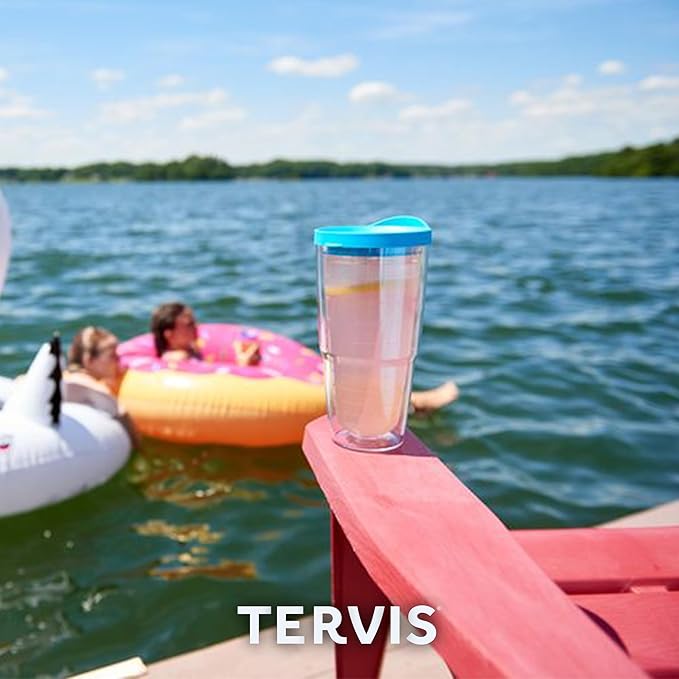 Tervis Made in USA Double Walled Clear & Colorful Lidded Insulated Tumbler Cup Keeps Drinks Cold & Hot, 24oz, Navy Lid