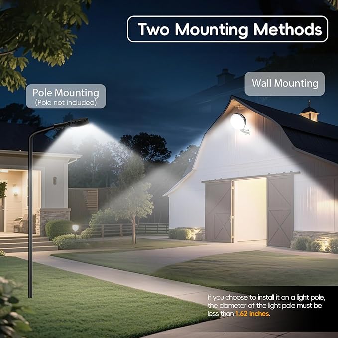 150W 2 Pack 20000LM Dusk to Dawn Outdoor Lighting, LED Barn Lights Outdoor with 150° Adjustable Photocell Pole Light 6500K Flood Light, IP66 Waterproof Area Street Light for Garage Yard