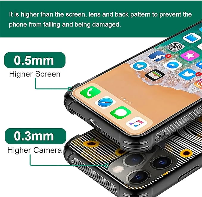 for iPhone 11 Pro Max Case, Cute Little Elephant Sunflower White Line Art Pattern Graphic Design Girl Boy Soft Silicone Hard Acrylic Shock Protection for iPhone 11 Pro Max