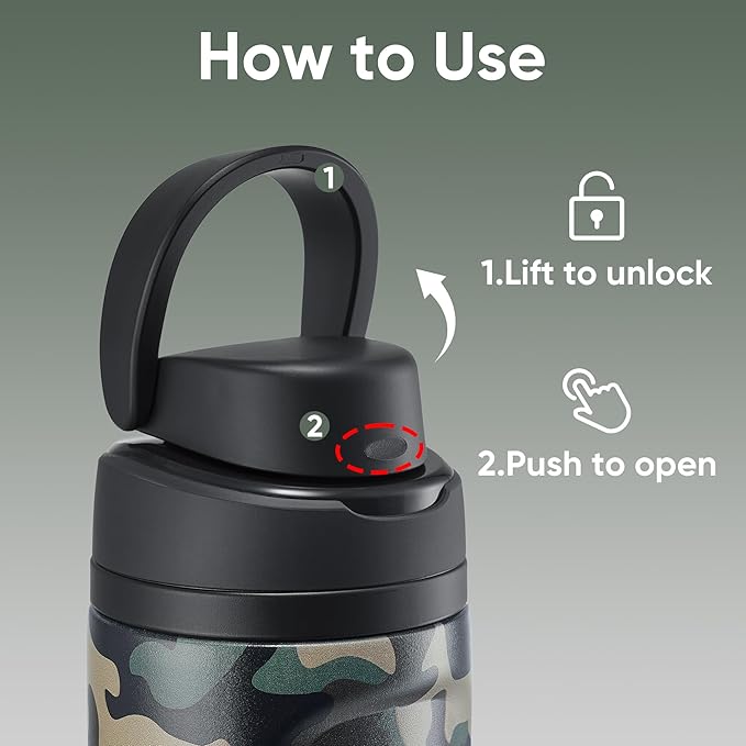 Fijinhom 24 oz Insulated Water Bottle,Stainless Steel Sports Water Bottle with Straw, Double Wall Vacuum Leak Proof, Cold for 24 Hours, BPA Free for Travel, Sport, Outdoor, Camouflage color