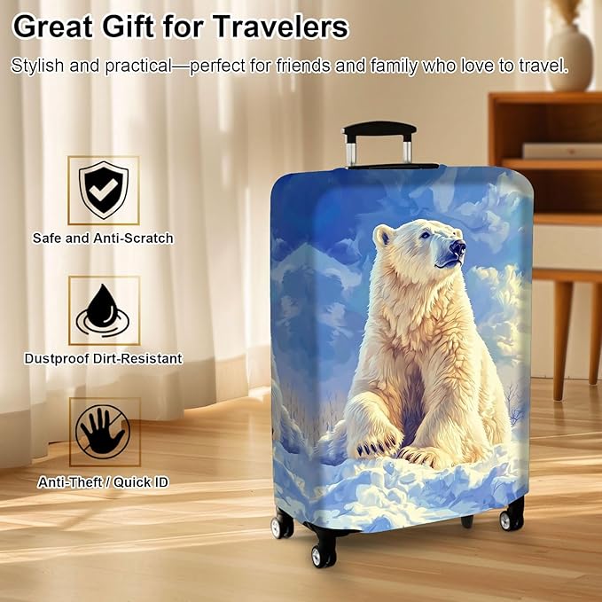 Luggage Cover Protector for 26-28 Inch Suitcases, TSA Approved Elastic Travel Suitcase Covers, Anti-Scratch Washable Luggage Sleeve for Carry On & Checked Bags, White Polar Bear