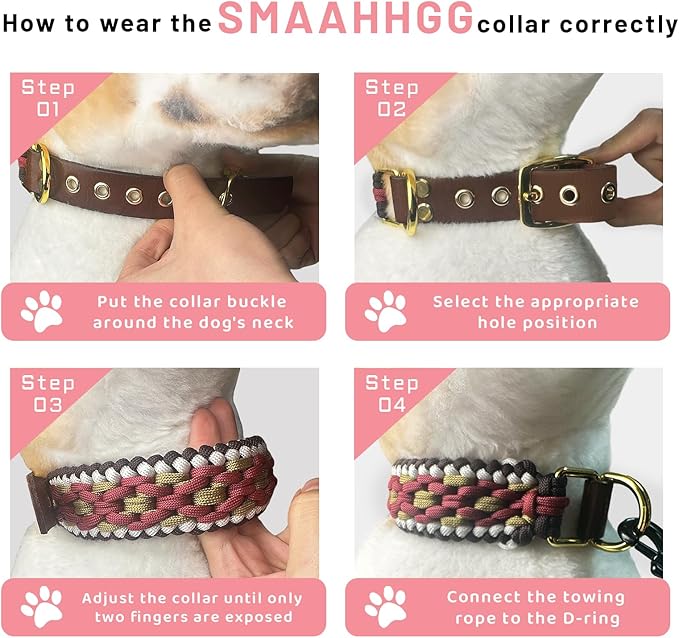 Rustic Autumn Weave Braided Paracord Wide Dog Collar, Adjustable Collar for Medium Large Dogs, Stylish Pet Gear for Boys Girls Dog, M