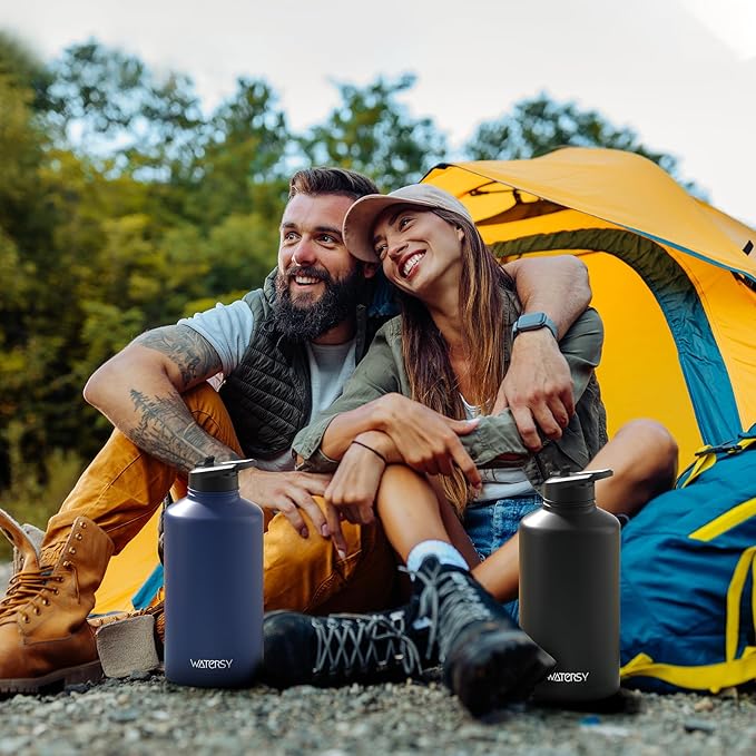 87oz Insulated Water Bottle (Cold for 48 Hrs),BPA Free&Leak Proof,1.5 Gallon Stainless Steel Water Flask,Water Jug with Straw Spout Lids for Gym,Hiking,Camping,Deep Blue
