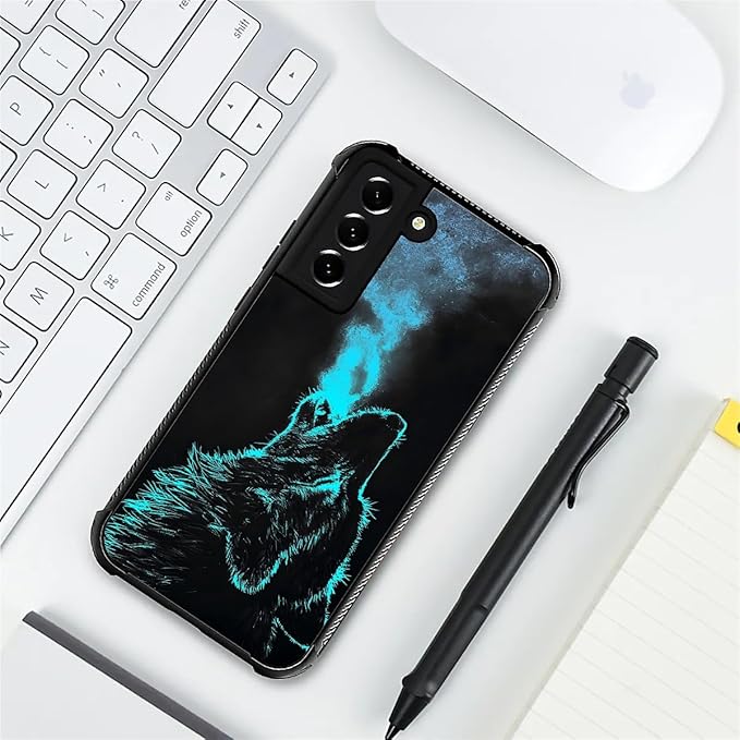 for Samsung Galaxy S21 Plus Case, Blue Breathing Wolf Pattern Graphic Design Girl Boy Soft Silicone Hard Acrylic Shock Protection for Samsung Galaxy S21 Plus