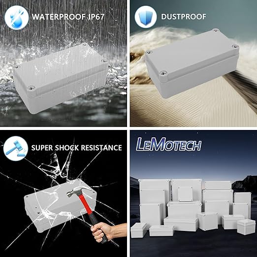 LeMotech Junction Box IP67 Waterproof Dustproof ABS Plastic Project Box for Electrical Outdoor Enclosure Gray 6.3 x 3.1 x 2.2 inch (160 x 80 x 55 mm),2 Pack