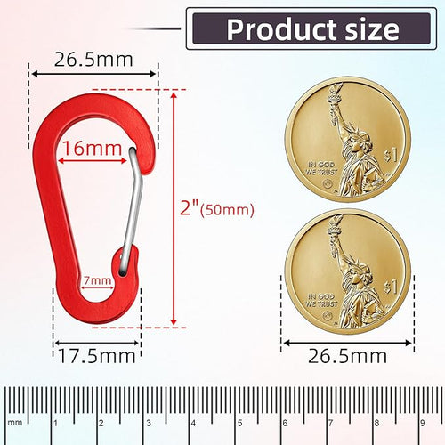 10pcs Aluminum Small Carabiner Clip, 2 Inch Carabiner Keychain Clasp Spring D Ring for Hanging Home KeyRings Hook Paracord Lanyard Keychain Pet Collar Hiking Camping Fishing Accessories (Red)