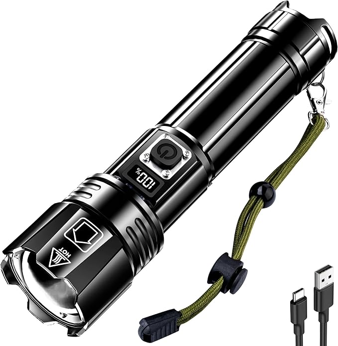 AKNEAR Rechargeable LED Flashlight 99000 High Lumens, Super Bright Flashlights with Zoomable & USB C Rechargeable & 5 Light Mode & IPX7 Waterproof, Powerful Flash Light for Home, Hiking, Camping