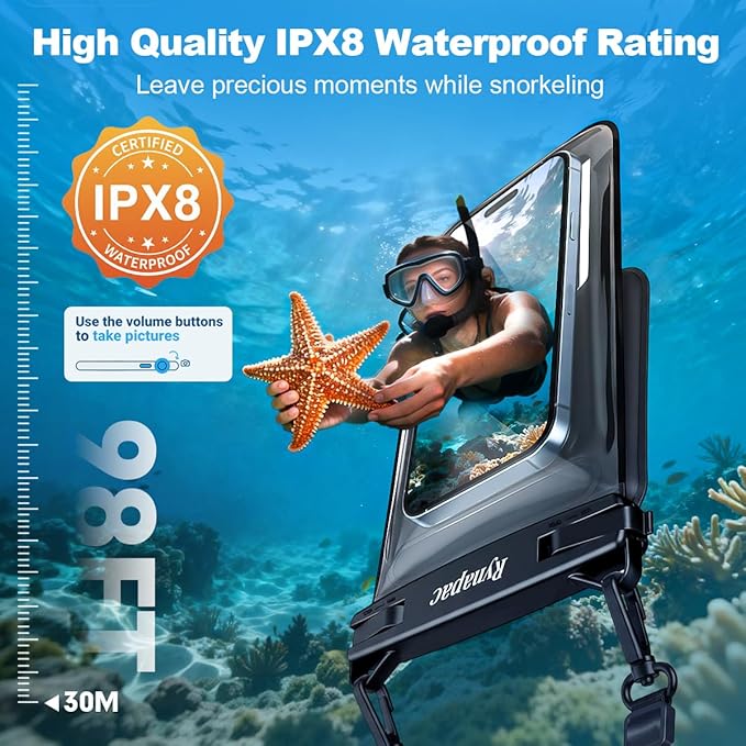 Rynapac IPX8 Waterproof Phone Pouch Floating, [Up to 8.5''] Double Space Waterproof Phone Case with Adjustable Lanyard for iPhone 17 16 15 Pro Max, Cell Phone Dry Bag for Beach Cruise Essentials 2026