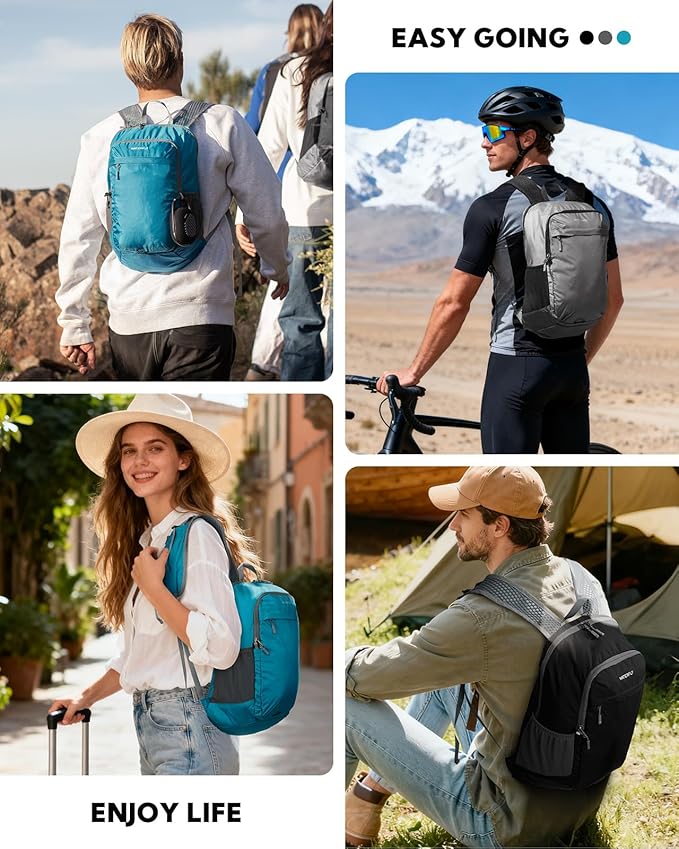 WATERFLY Packable Lightweight Small Backpack: 15L Foldable Mini Hiking Daypack - Ultralight Compact Day Pack for Women Men Outdoor Travel Camping Walking - Blue