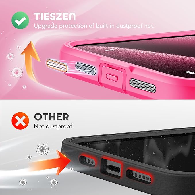 TIESZEN for iPhone 15 Pro Max Case, Compatible with MagSafe, Built-in Privacy Screen Protector and Camera Protection, Anti Spy Full Body Dustproof Shockproof Hard Phone Case 6.7", Hot Pink