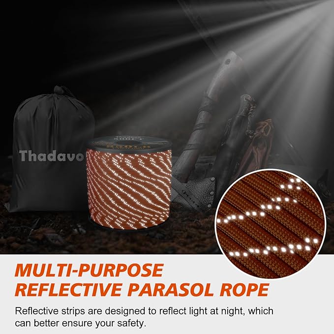 Reflective Parachute Rope 850Ib, 50/100/200/500/1000ft 4MM 11 Strand Strong Heavy-Duty Paracord Spool Cord, para Cord Lanyard for Clothsline, Hammock, Camping, Hiking, Orange 1000FT