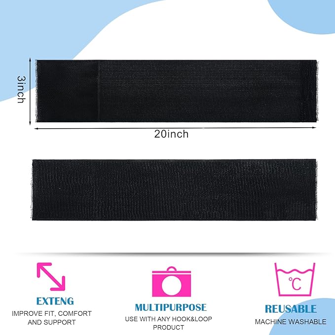 Geiserailie 4 Pcs Extender Strap Reusable Ice Belt Extender Strap Multipurpose Elastic Hook and Loop Extension for Ice Pack Black Back/Knee/Ankle Braces, Vests, Wraps, and Belts(3 x 20 Inch)