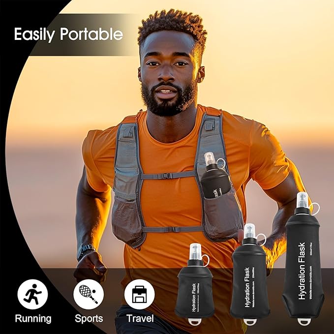 WILDREEDS 150ml Soft Flask, TPU Collapsible Soft Water Bottle for Hydration Pack, Running Vest, Folding Water Bottle for Hiking Cycling Climbing-2Pcs, Black