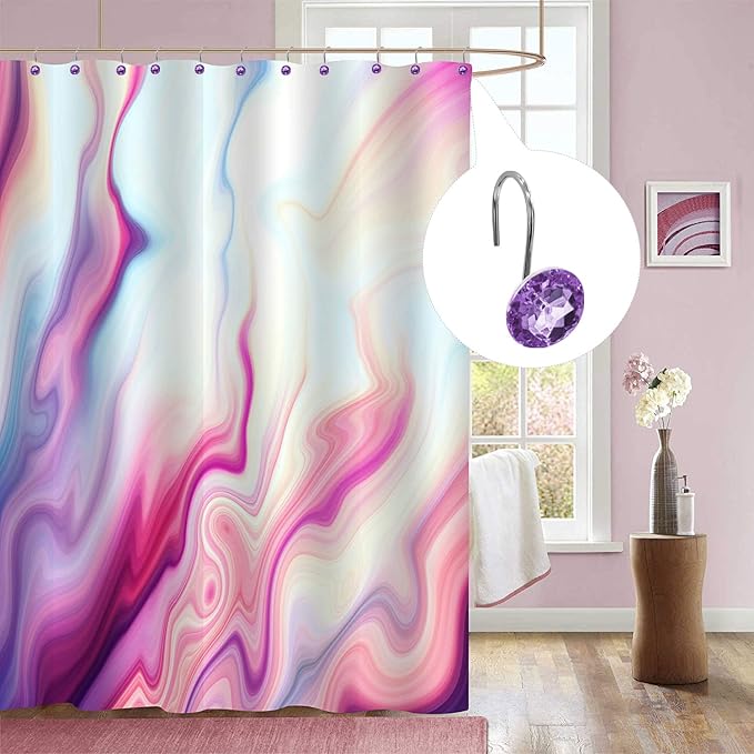 MitoVilla Purple Shower Curtain Hooks Rings, Metal Shower Hooks for Shower Curtain Liner, Purple Rust Proof Shower Rings for Curtain Accessories and Bathroom Shower Rod, 24 Pack Bathroom Set