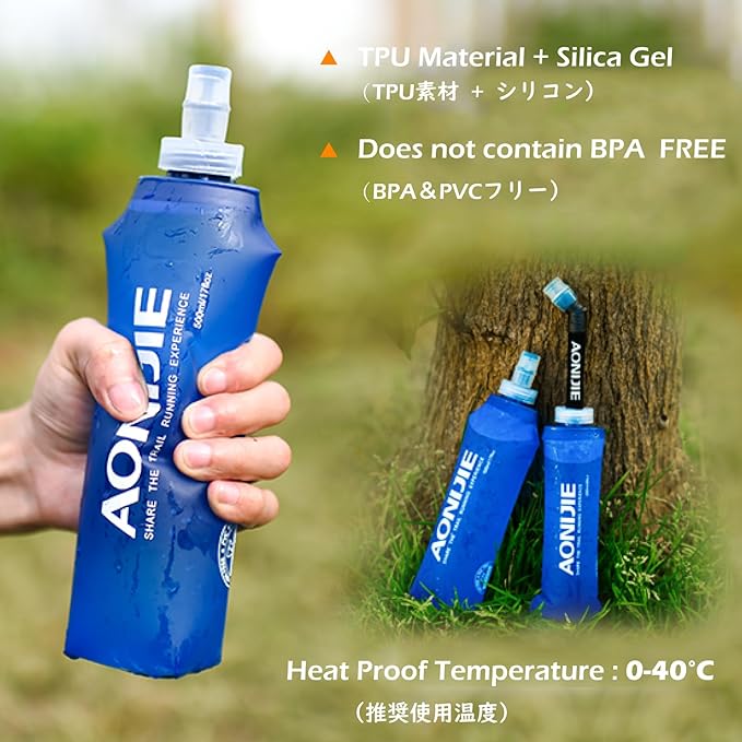TRIWONDER Collapsible Water Bottles TPU Soft Flask Running Bottles BPA-Free Sports Flasks for Hiking Climbing Camping (250ml/8.45oz with Straws - Pack of 2)