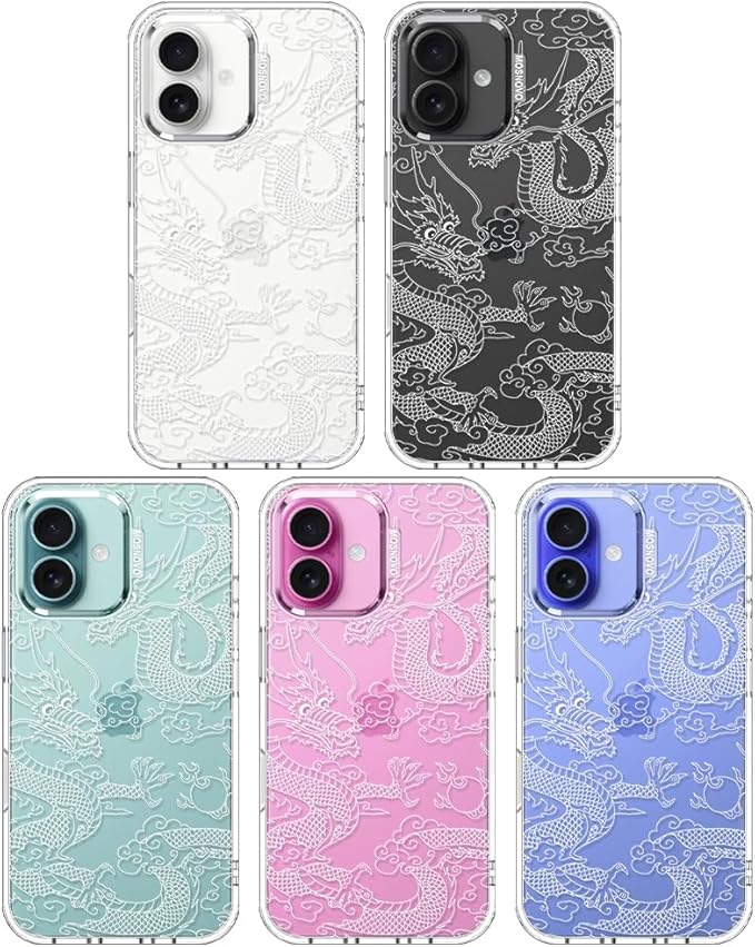 MOSNOVO Case for iPhone 16, [Buffertech 6.6ft Military-Grade Drop Protection] [Anti Peel Off Tech] Clear TPU Bumper Phone Case Cover Design - White Dragon