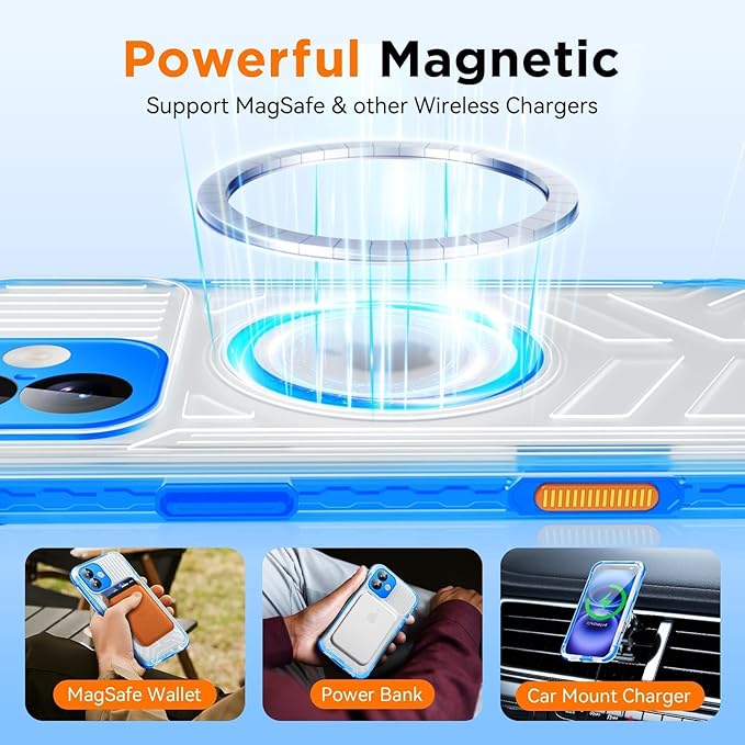 WIFORT for iPhone 16 Waterproof Case, [IP68 Underwater] [Blue Light Filter Lens] [15FT Military Shockproof], Fit for Magsafe Full Body Magnetic Frosted Phone Case with Lanyard, 6.1" Blue