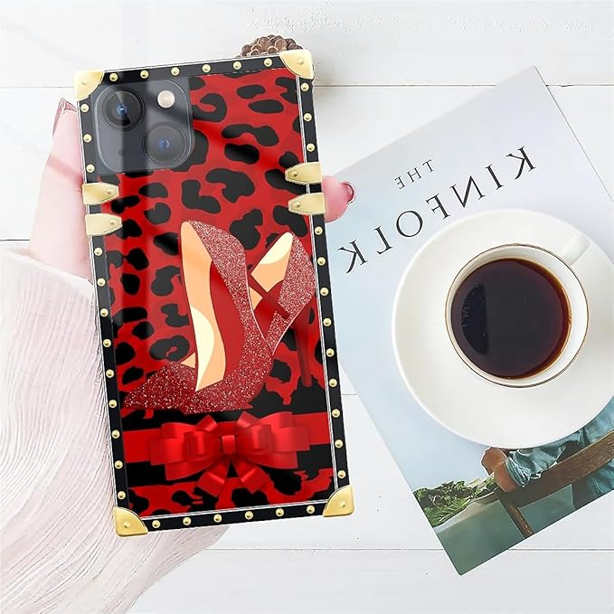 Compatible with iPhone 14 Case, Elegant High Heels Luxury Golden Decoration for Girl Women Soft TPU Shockproof Protective Hard PC Back for iPhone 14