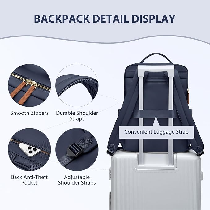 Laptop Backpack for Women, Work Business Traval Computer Backpacks with Laptop Compartment Waterproof Casual Daypack for Travel College,14Inch,Navy Blue