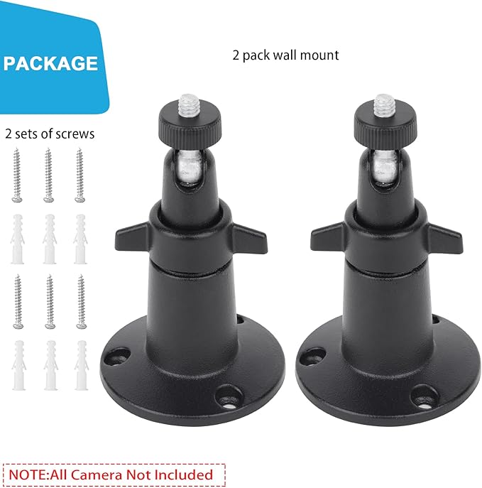 UYODM 2 Pack Wall Mount Holder for SimpliSafe Outdoor Security Camera, 360°Rotation Security Bracket with 1/4 Screw Thread, Camera Not Included (Black)