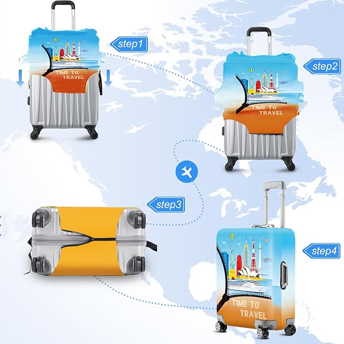 ANNA QUEEN Worldwide Travel Airplane Luggage Cover, Stretchable Suitcase Protector Sleeve, Universal Washable Fit for 32-34 Inch Checked Baggage, Water Resistant Durable Luggage Protector