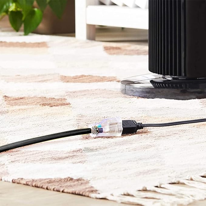 Indoor Outdoor Extension Cord Weatherproof with Lighted End, UL Listed, 10 Gauge 10FT Black 3 Prong Heavy Duty, 10/3 SJTW 15A Power Cord for Outdoor Lights, Lawn