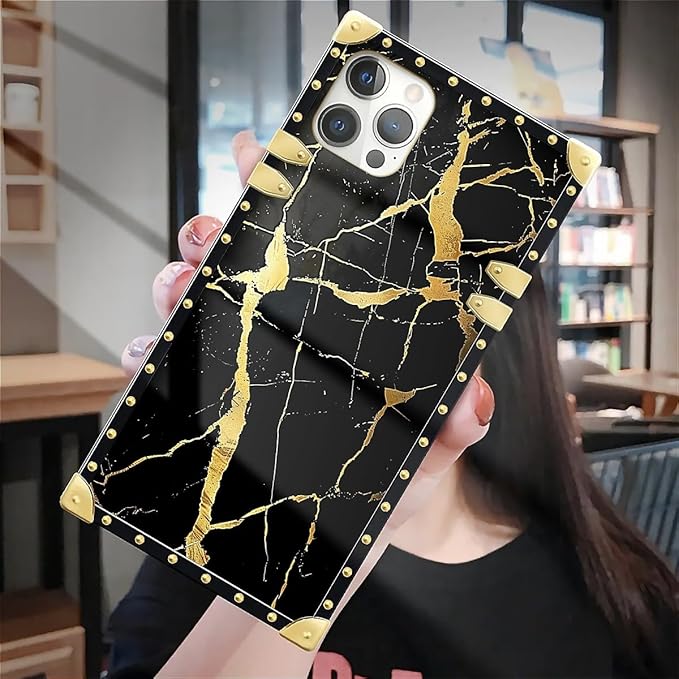 Compatible with iPhone 12 Pro Max Case, Black Gold Marble Nature Luxury Golden Decoration for Girl Women Soft TPU Shockproof Protective Hard PC Back for iPhone 12 Pro Max